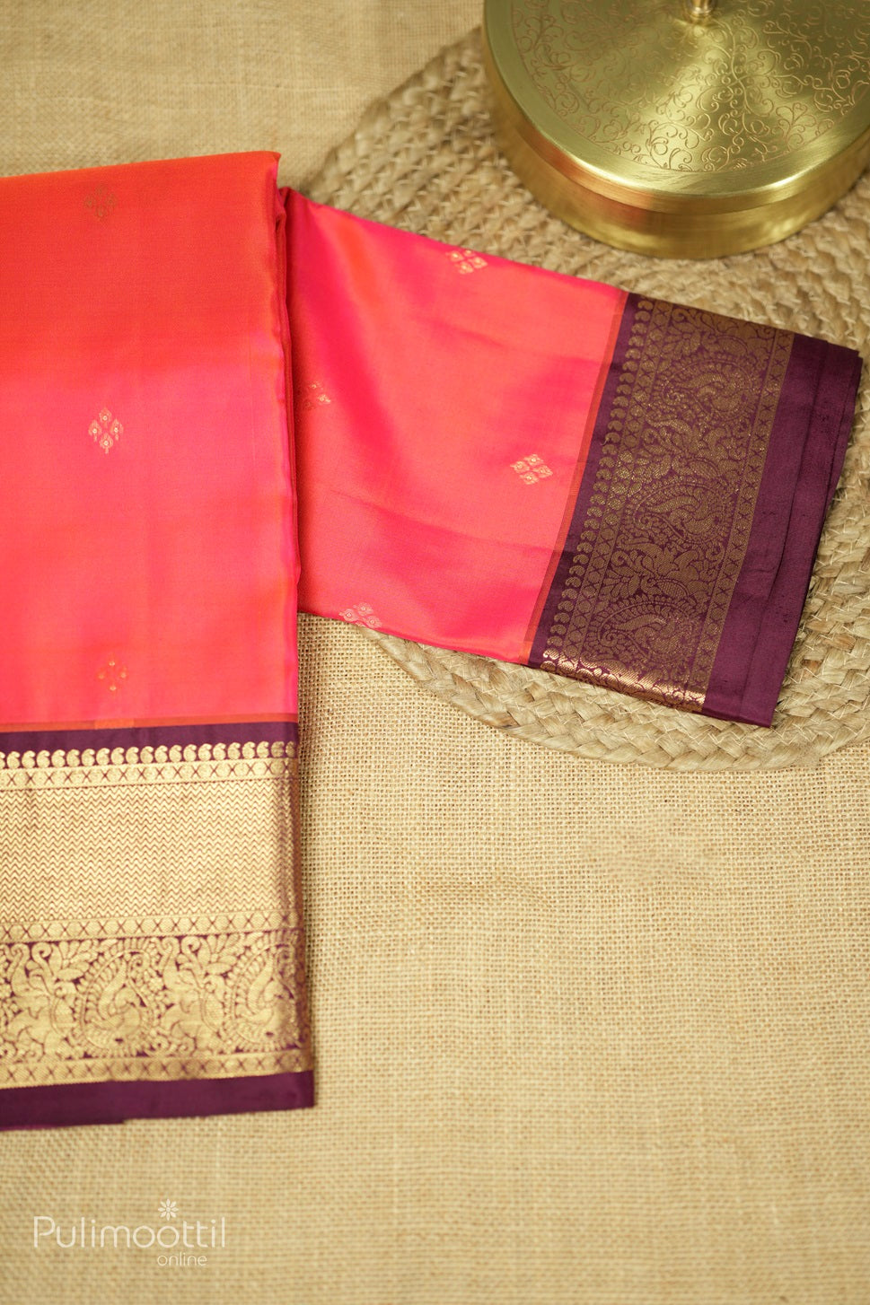 Carrot Peach Colour Kanchipuram Soft Silk Saree