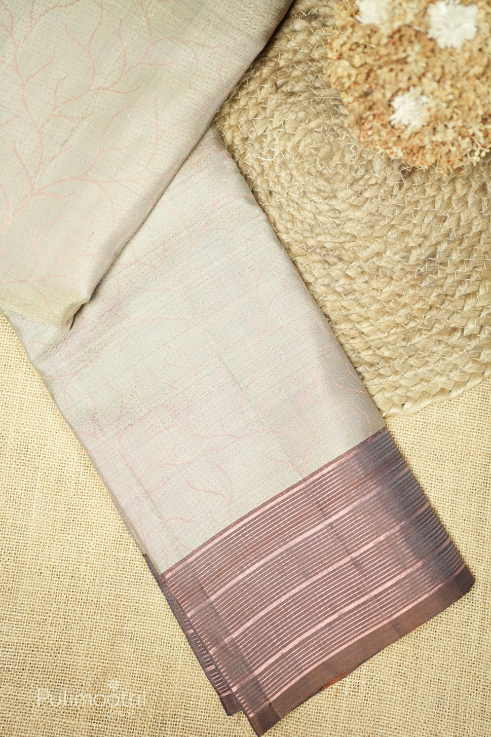 Light Olive Green Colour Kanchipuram Designer Saree