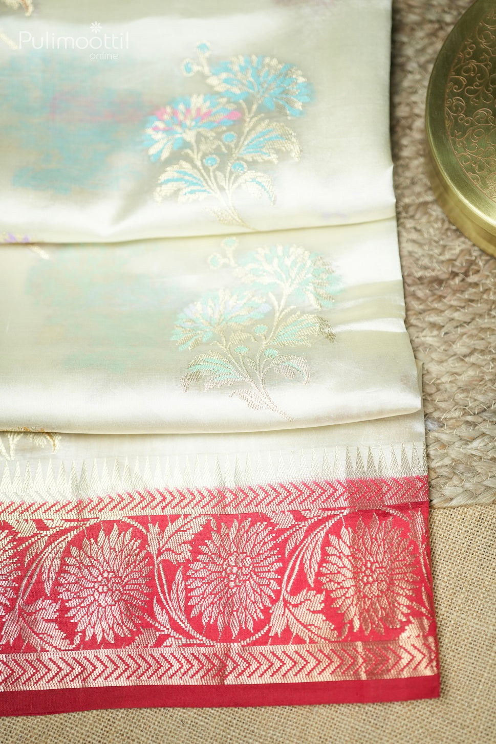 Dupion Silk Cream Colour Fancy Saree