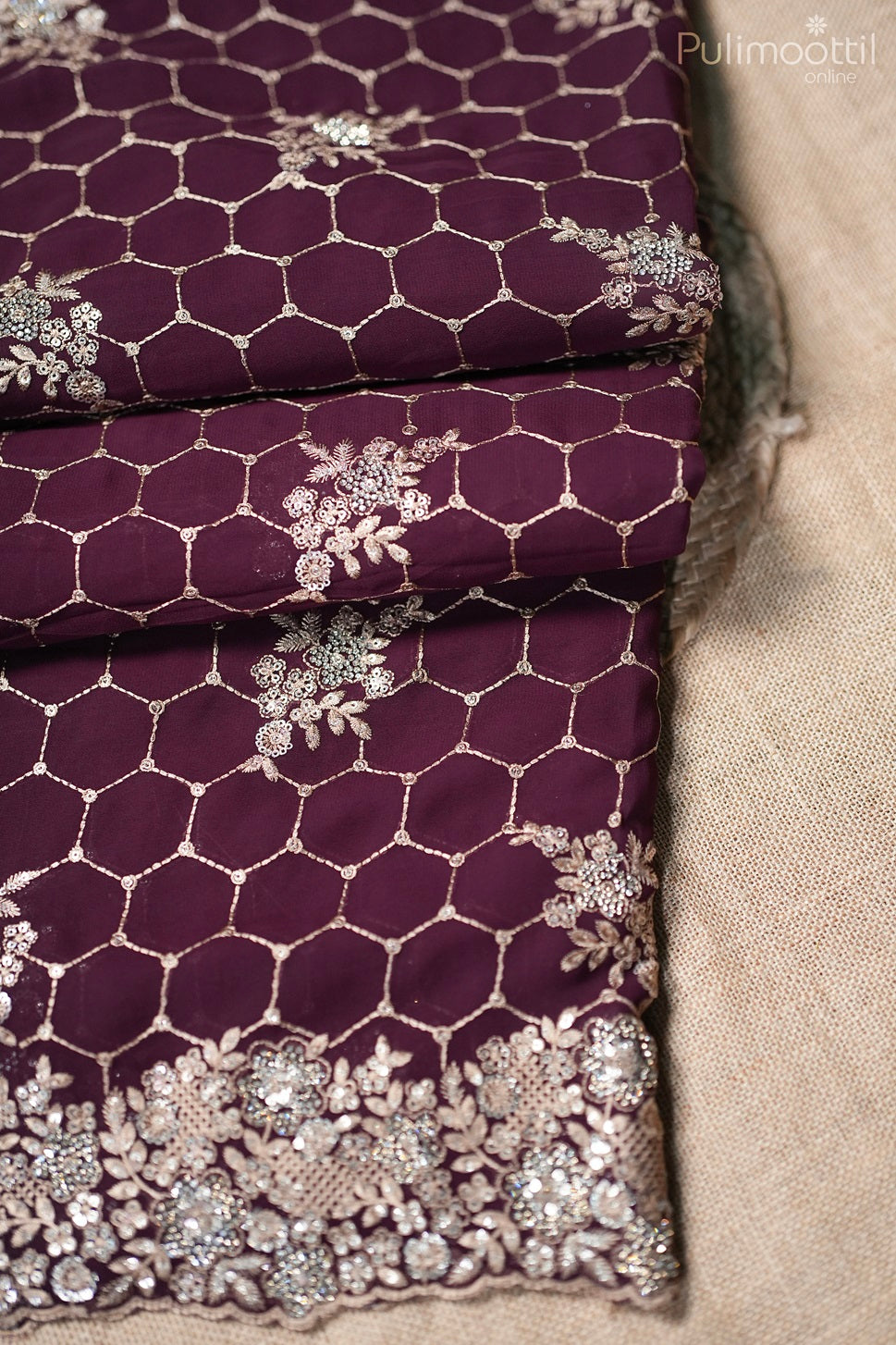 Purple colour georgette fancy saree