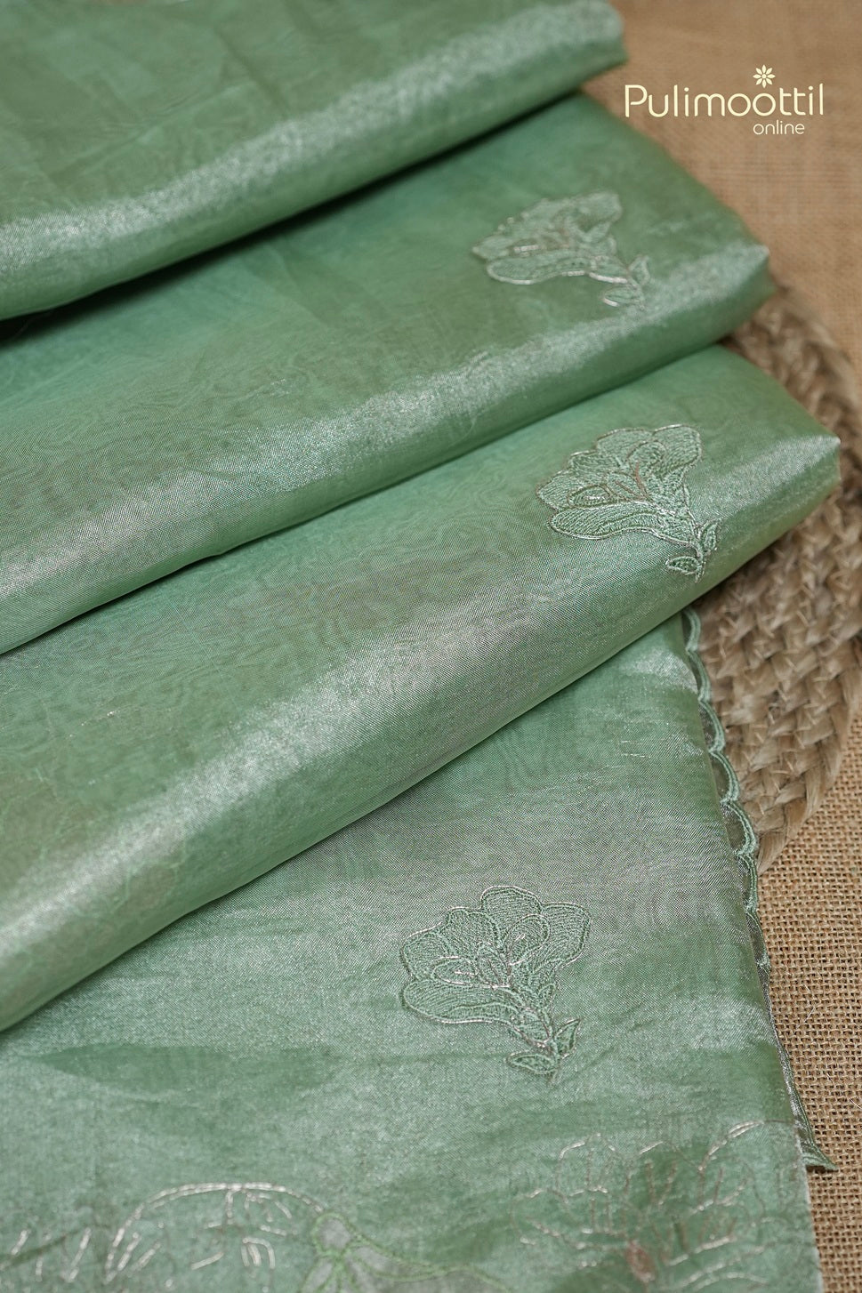 Pista Green Colour Rose Gold Tissue Organza Saree