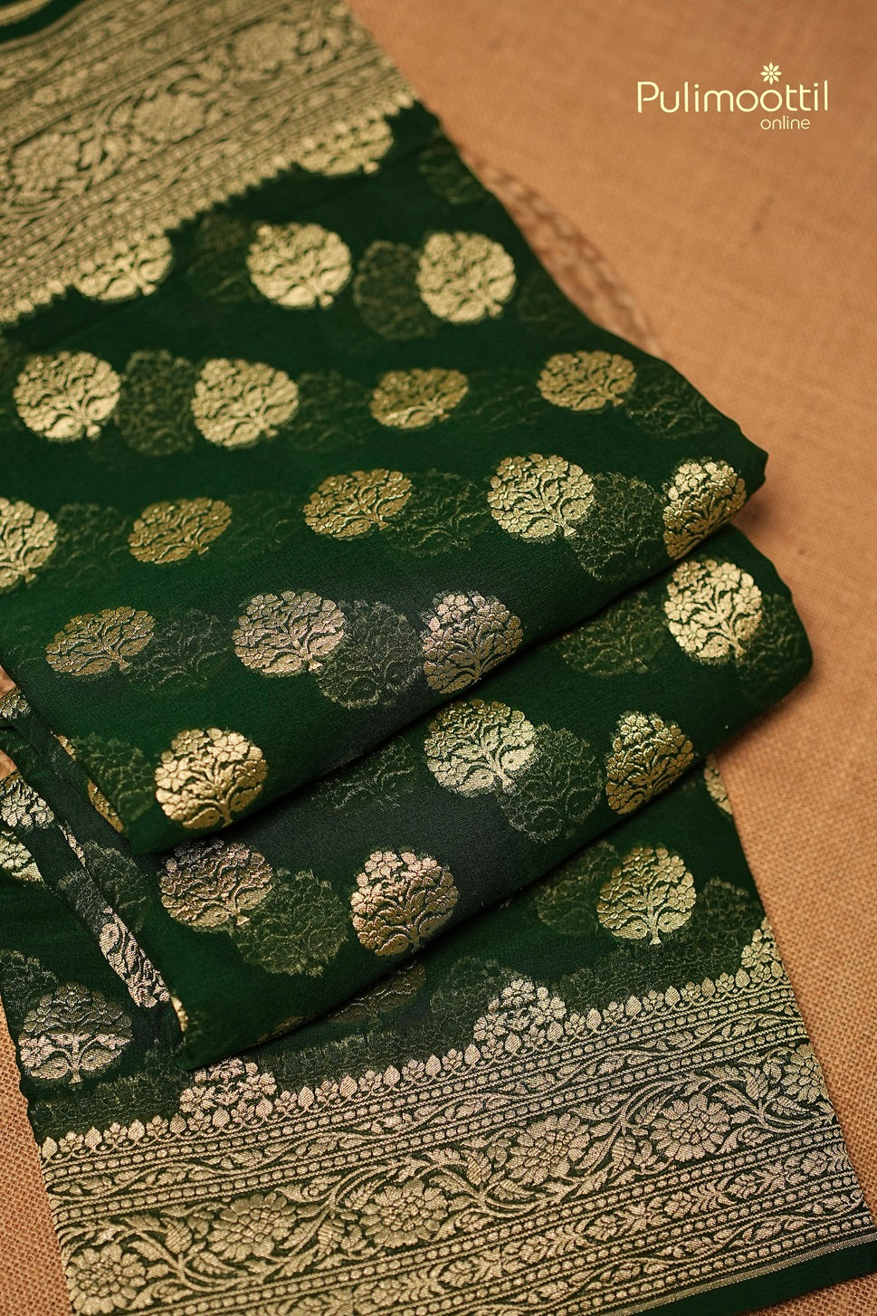 Bottle Green Banarasi Saree