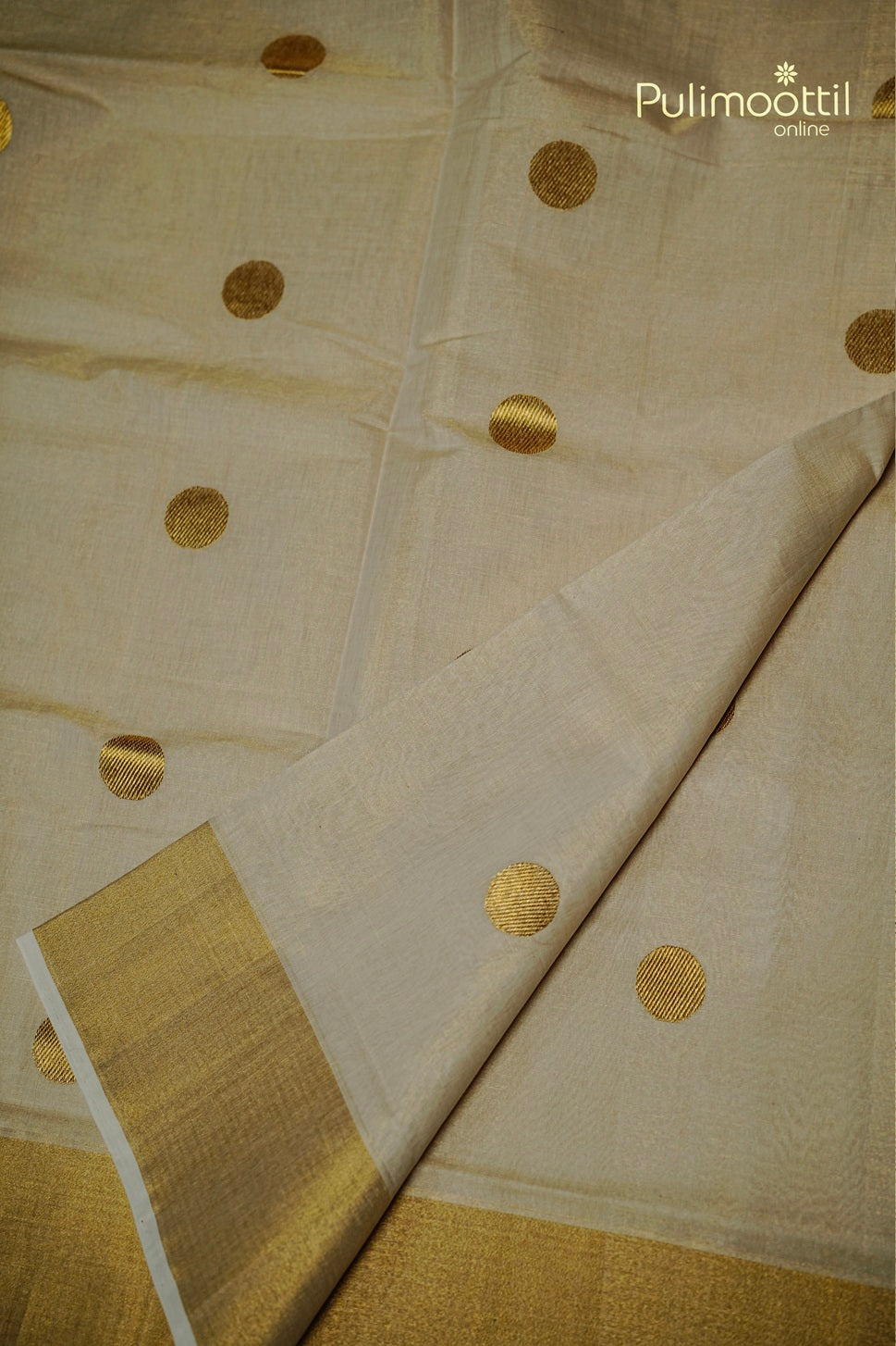 Kerala Traditional Golden Tissue Polka Dots Handloom Set Saree
