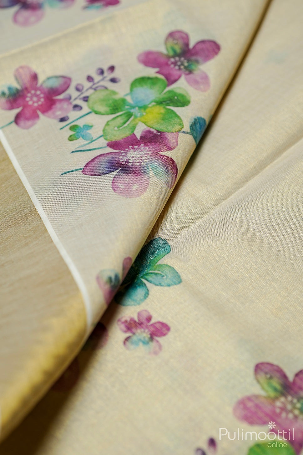 Golden Tissue Printed Set Saree.