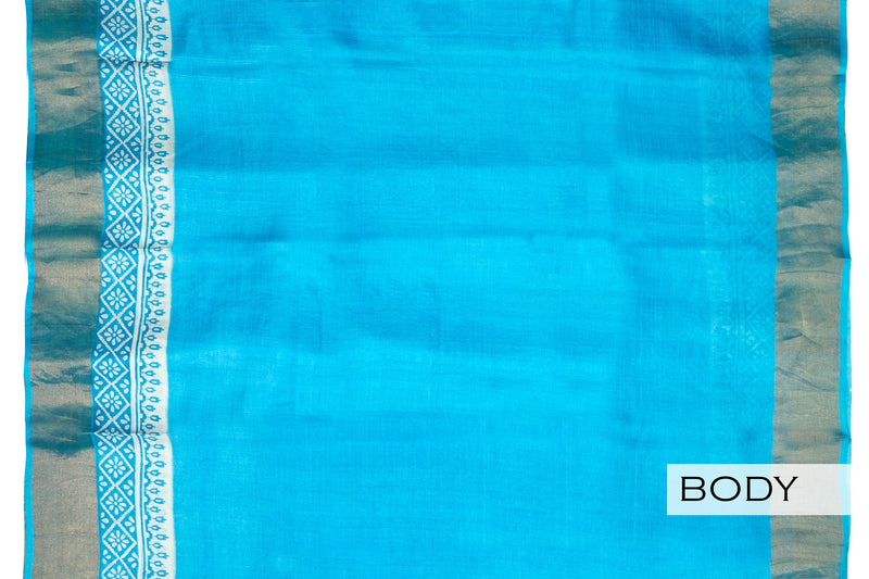 Sky blue color pure Tusser silk saree.