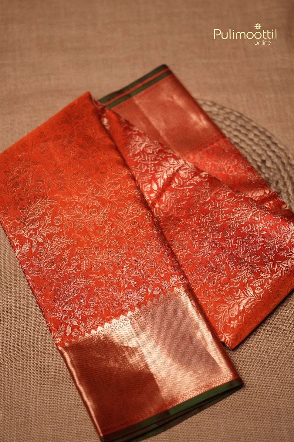 Burnt Orange Colour Kanchipuram Brocade Wedding Saree
