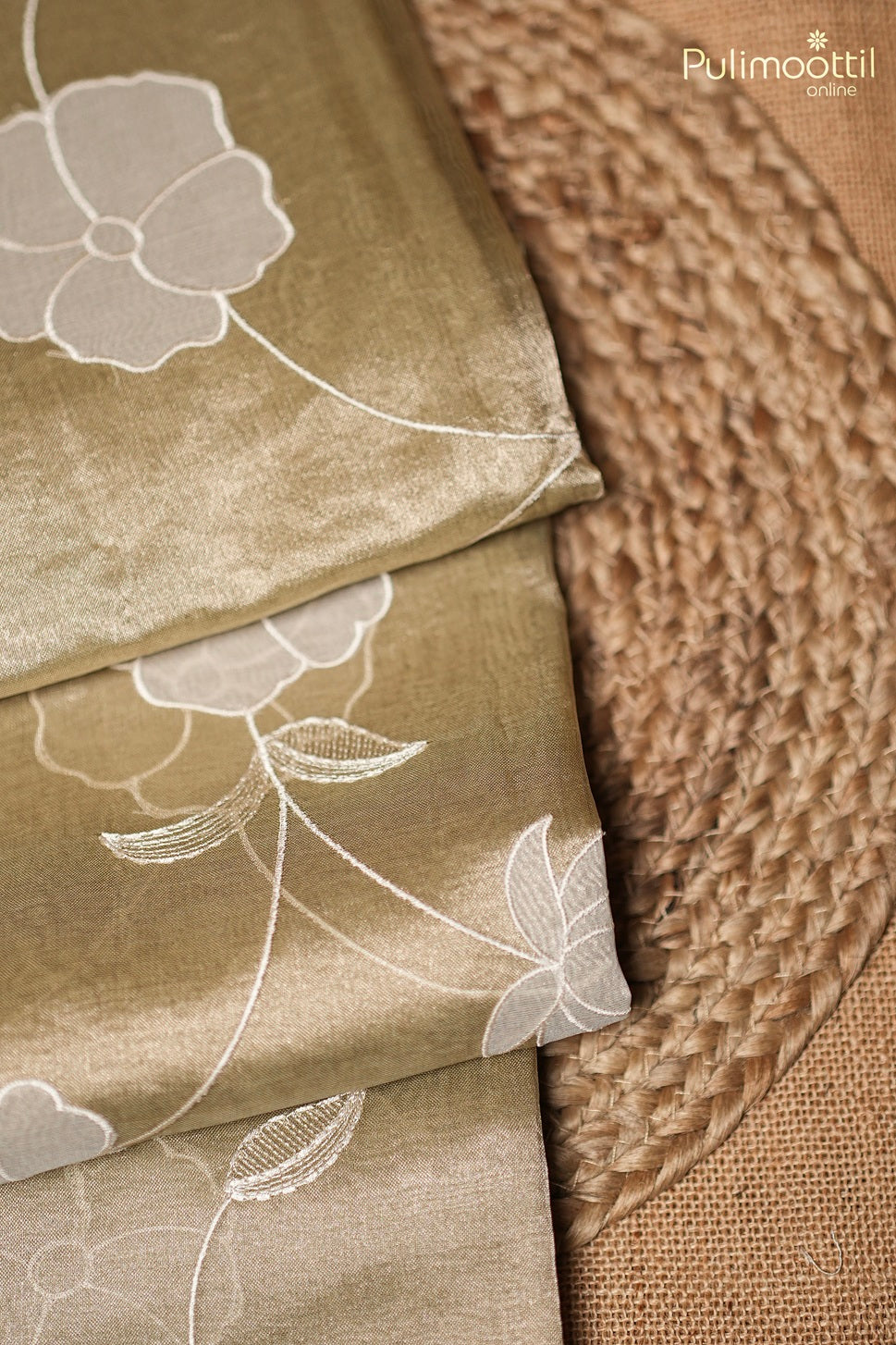Pastel Olive Green Colour Golden Tissue Organza Saree