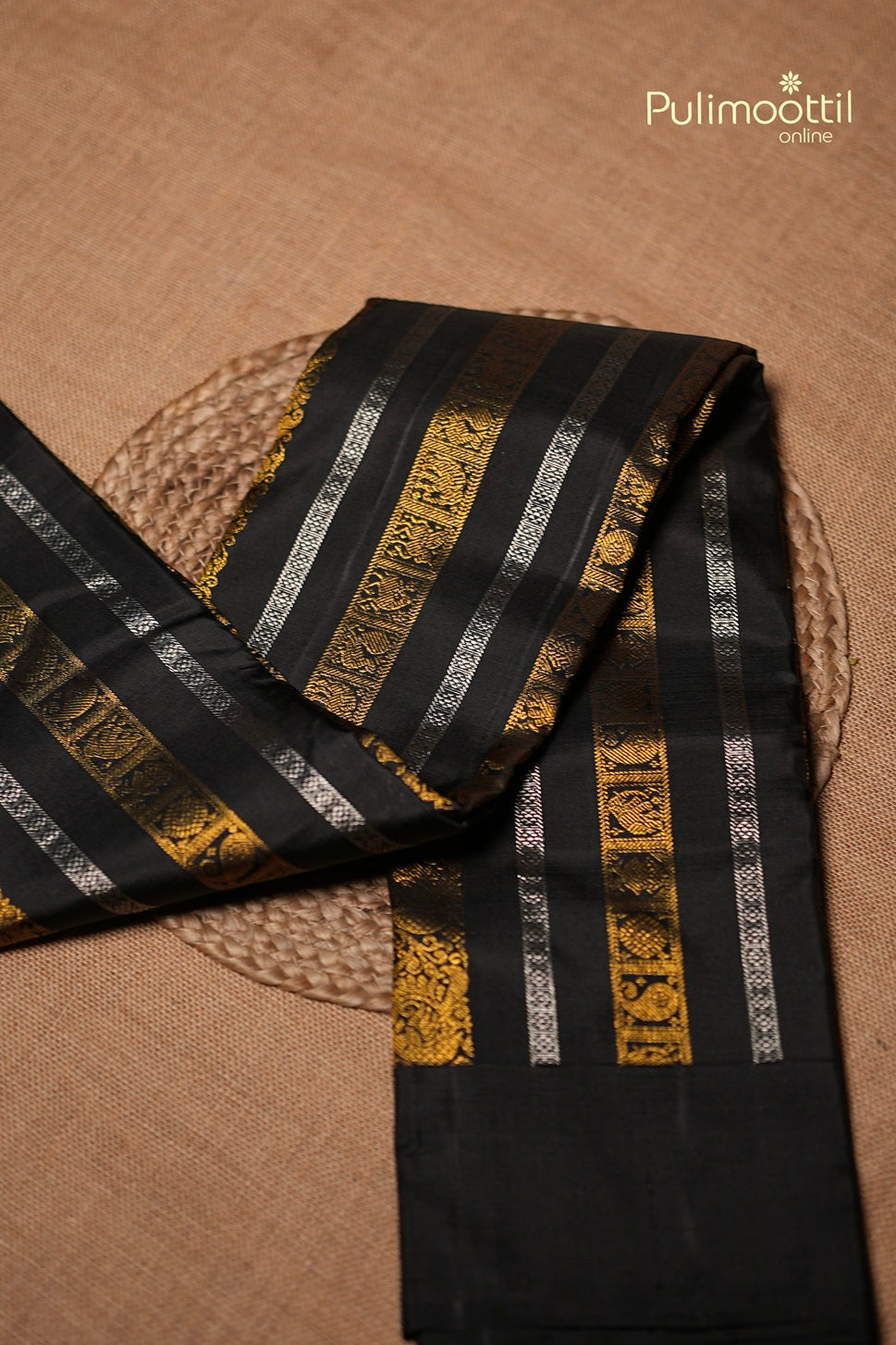 Black Colour Kanchipuram Designer Saree