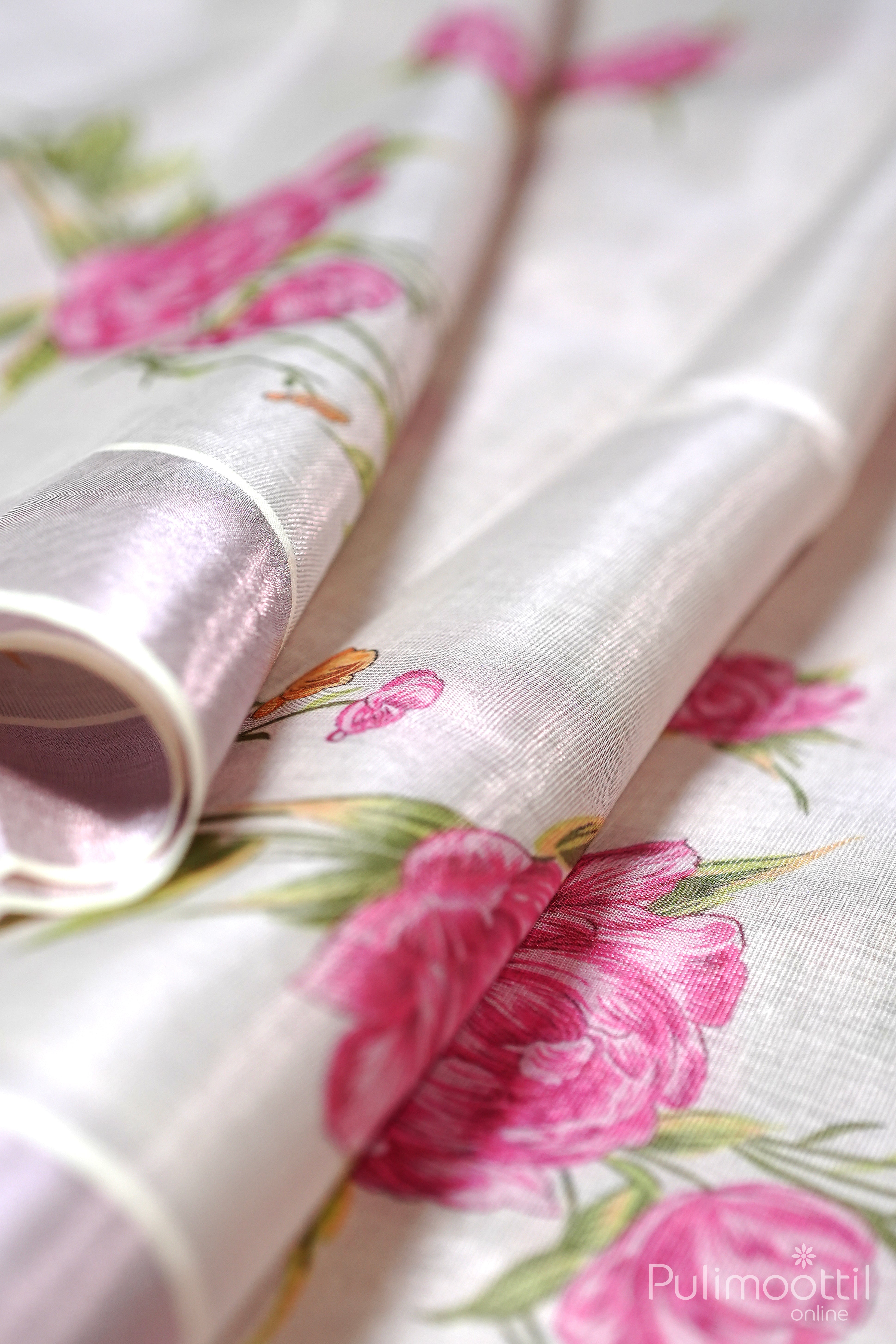 Kerala Rose Gold Floral Print Set Saree.