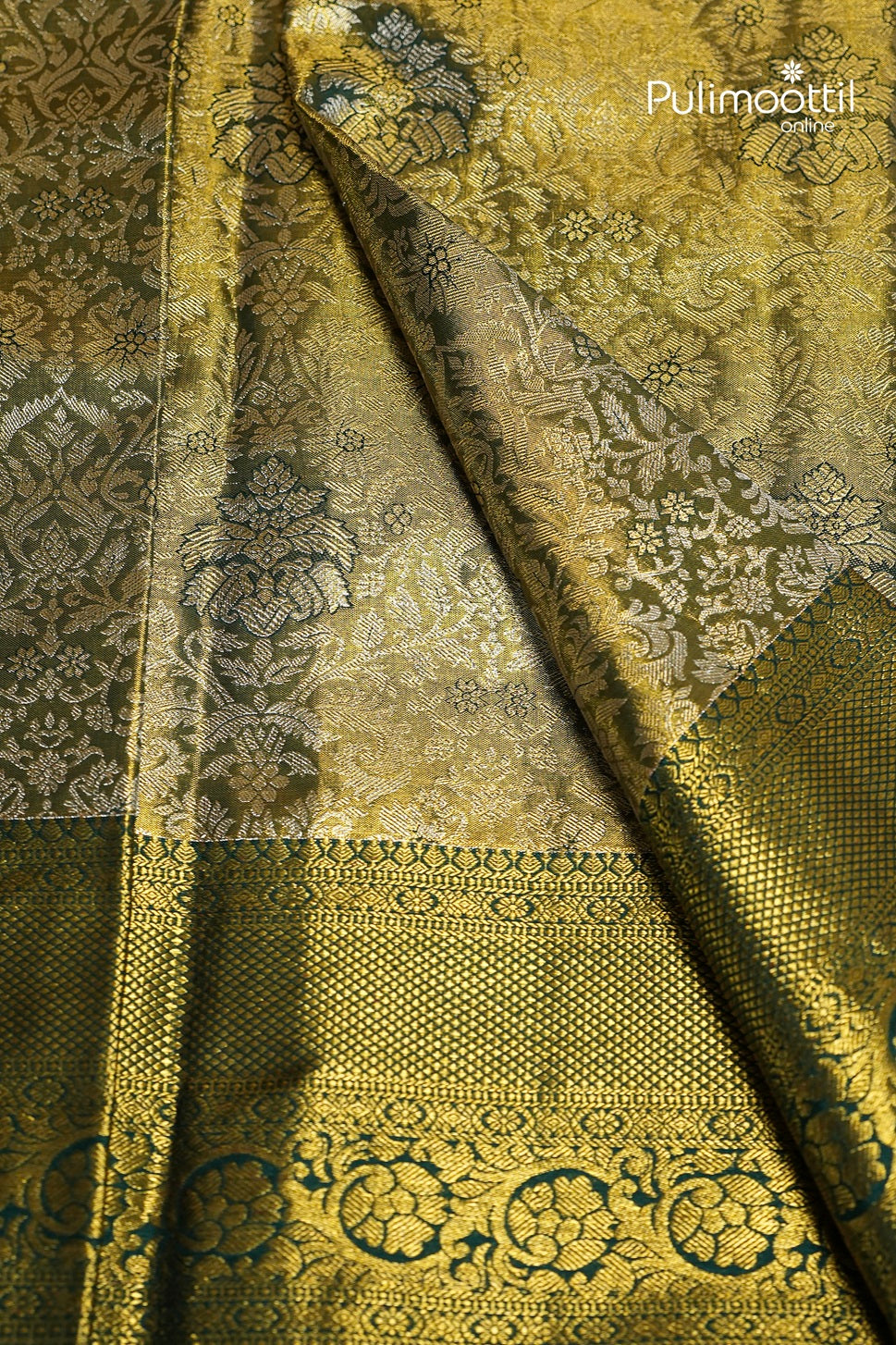 Bottle Green Colour Kanchipuram Golden Tissue Wedding Saree