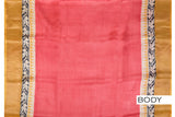 Crimson Red color pure Tusser silk saree.