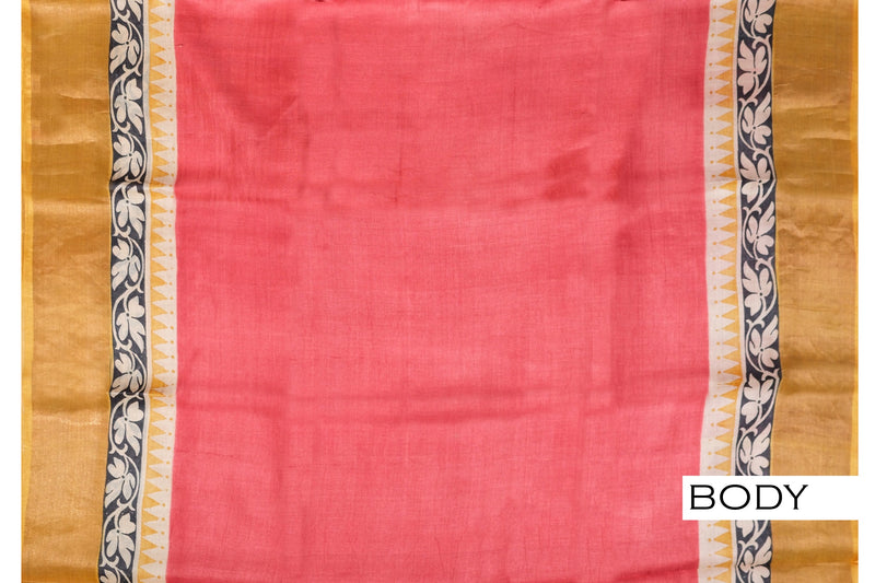 Crimson Red color pure Tusser silk saree.