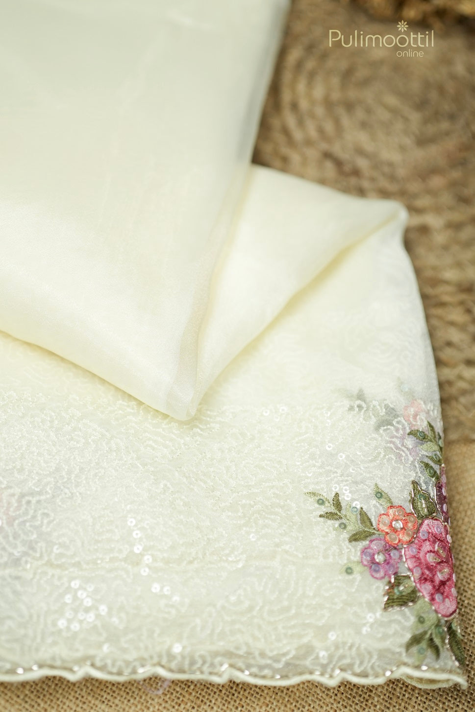 Cream Colour Organza Fancy Saree