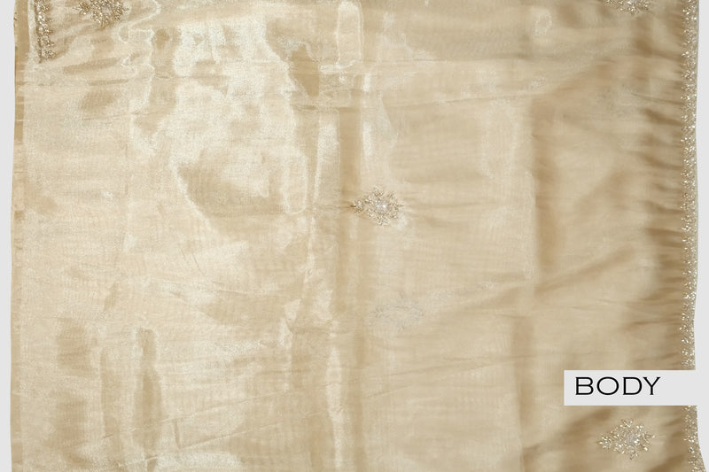 Light golden color soft Organza saree.