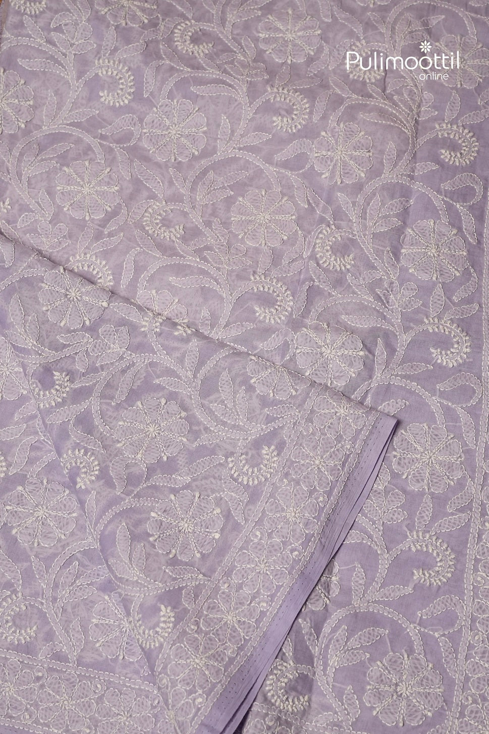 Lavender Colour Chikankari Cotton Saree