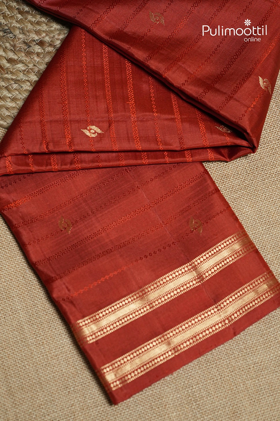 Brick Red Colour Kanchipuram Designer Saree