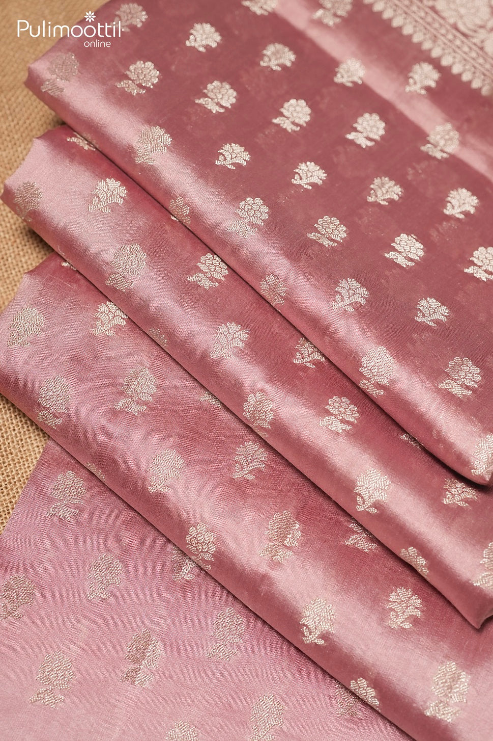Dusty peach color Chiniya silk saree