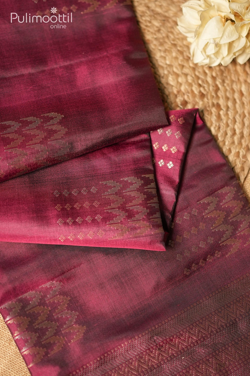 Dark pink color Kanchipuram soft silk saree