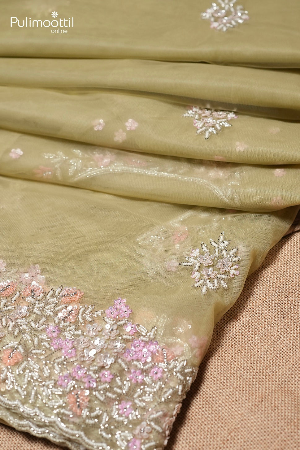 Light olive color net saree
