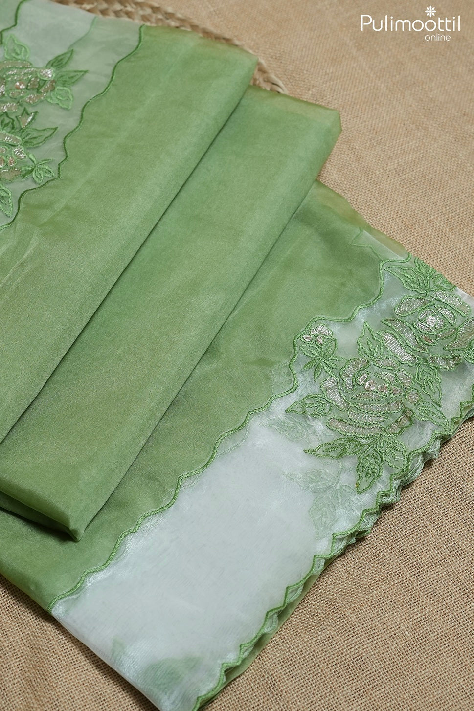 Pista green color organza fancy saree