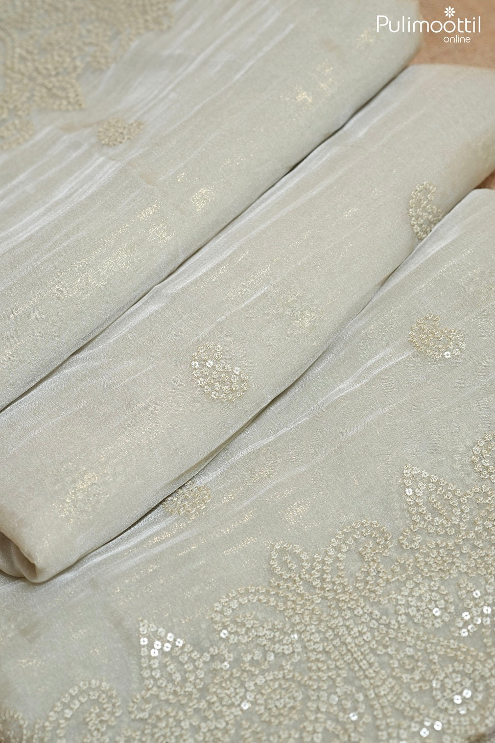 Pastel olive golden tissue crushed organza fancy saree
