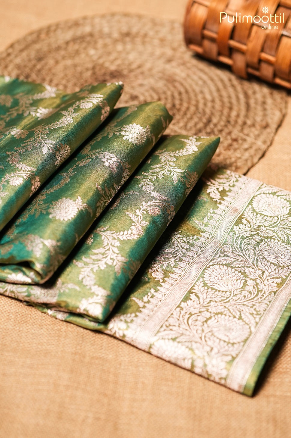 Dark blue green color golden tissue Banarasi saree