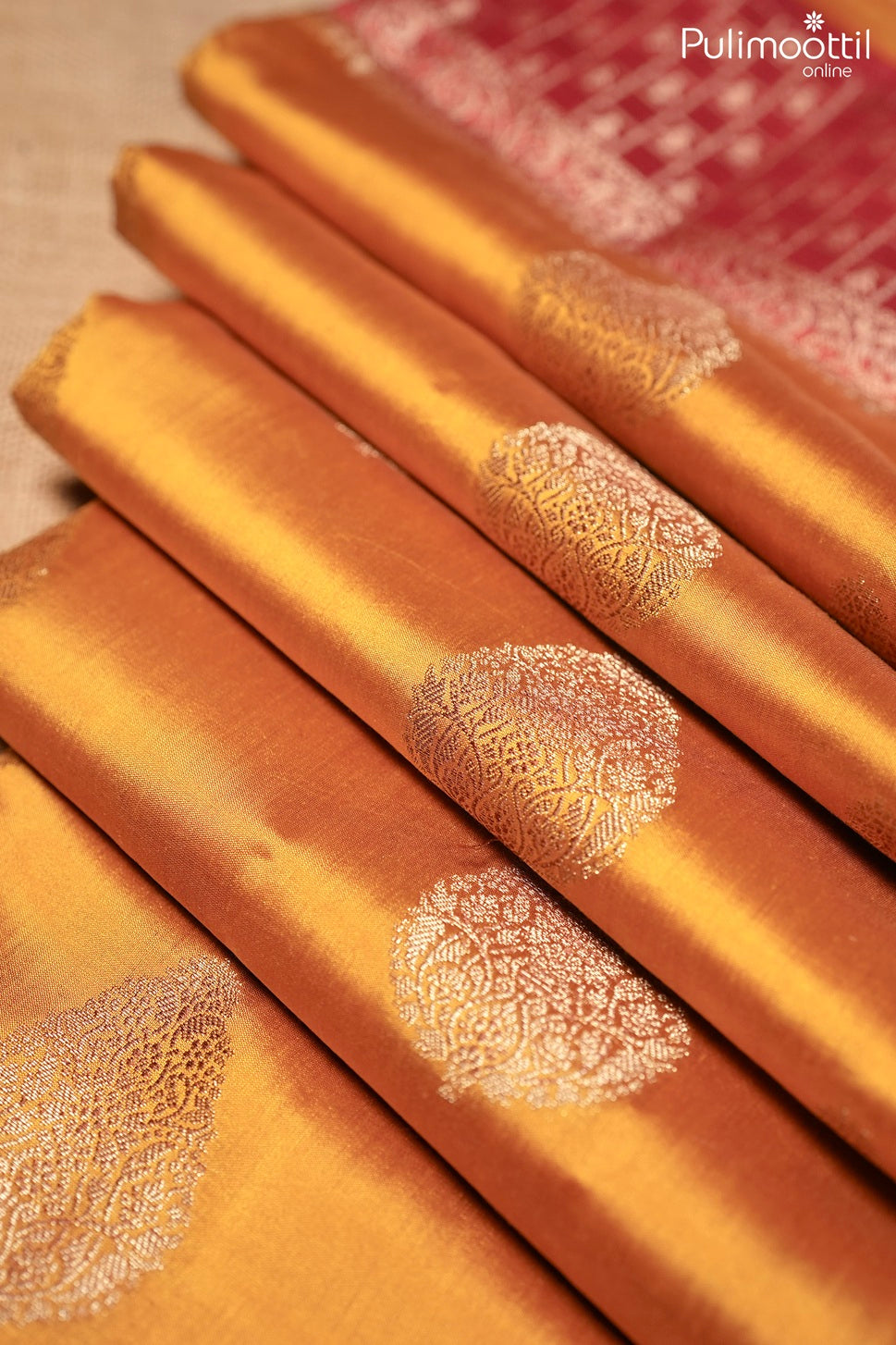 Golden yellow color Chiniya silk saree