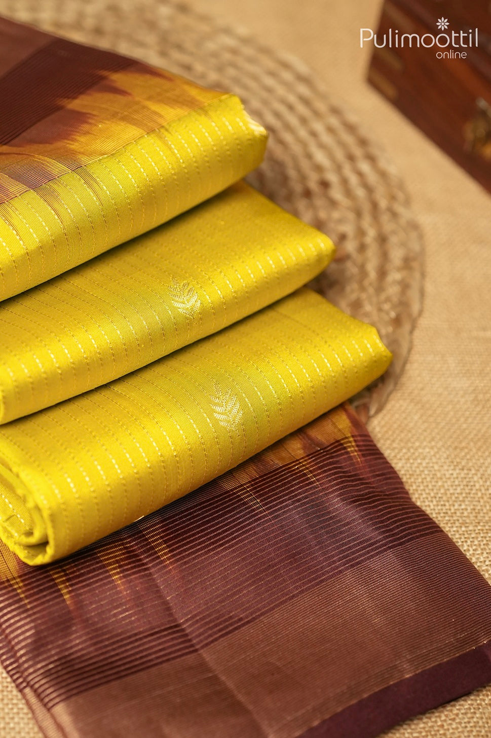 Lemon yellow color Kanchipuram soft silk saree