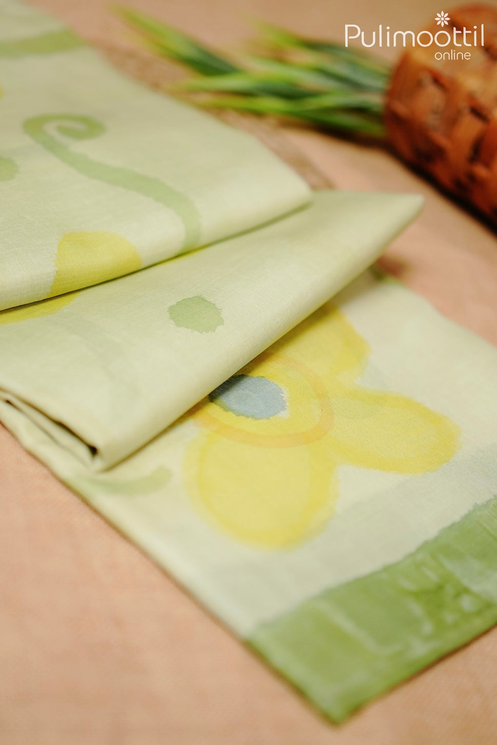 tea green color free hand painding tussar silk saree