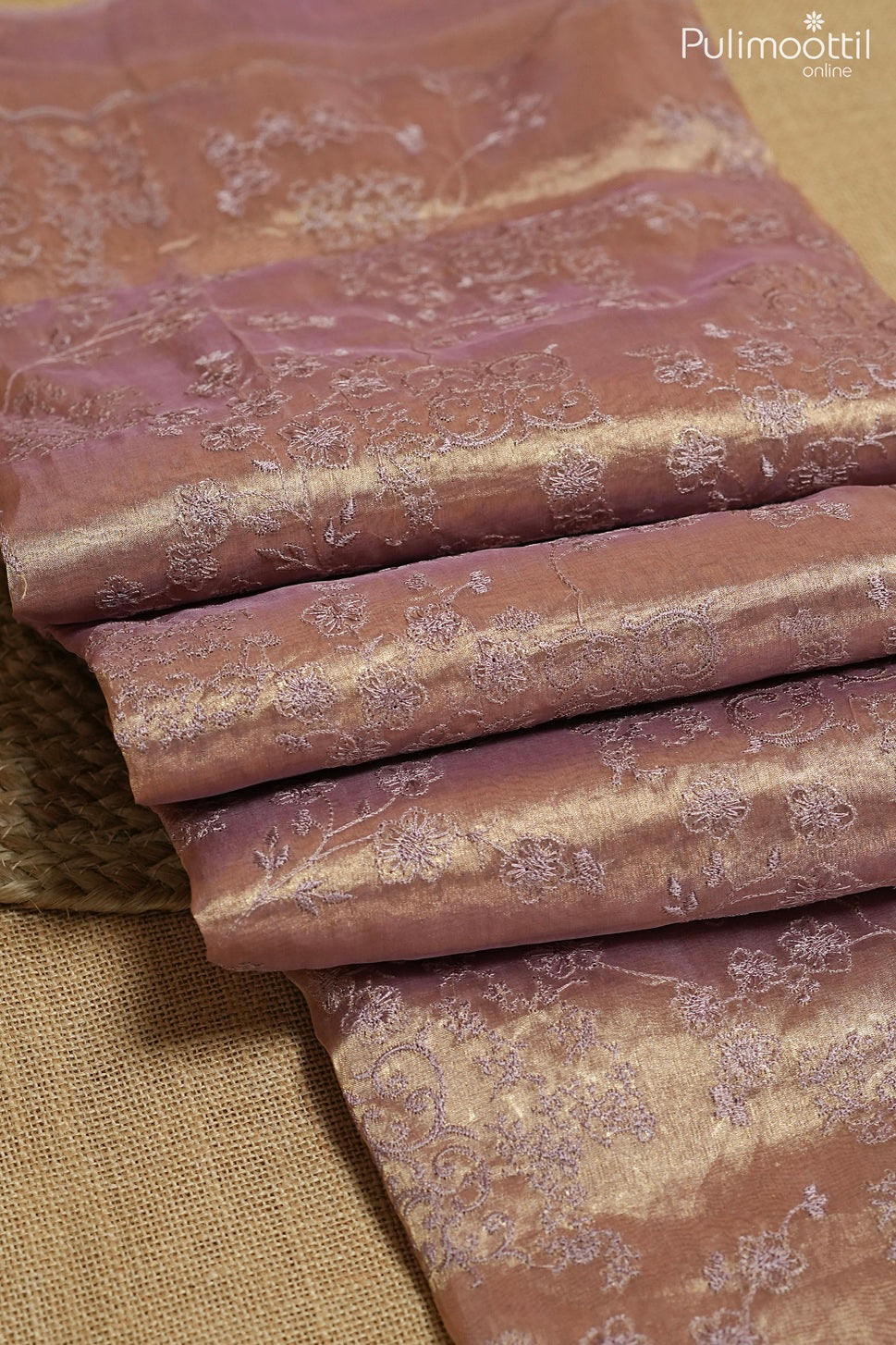 Lavender color golden tissue organza fancy saree
