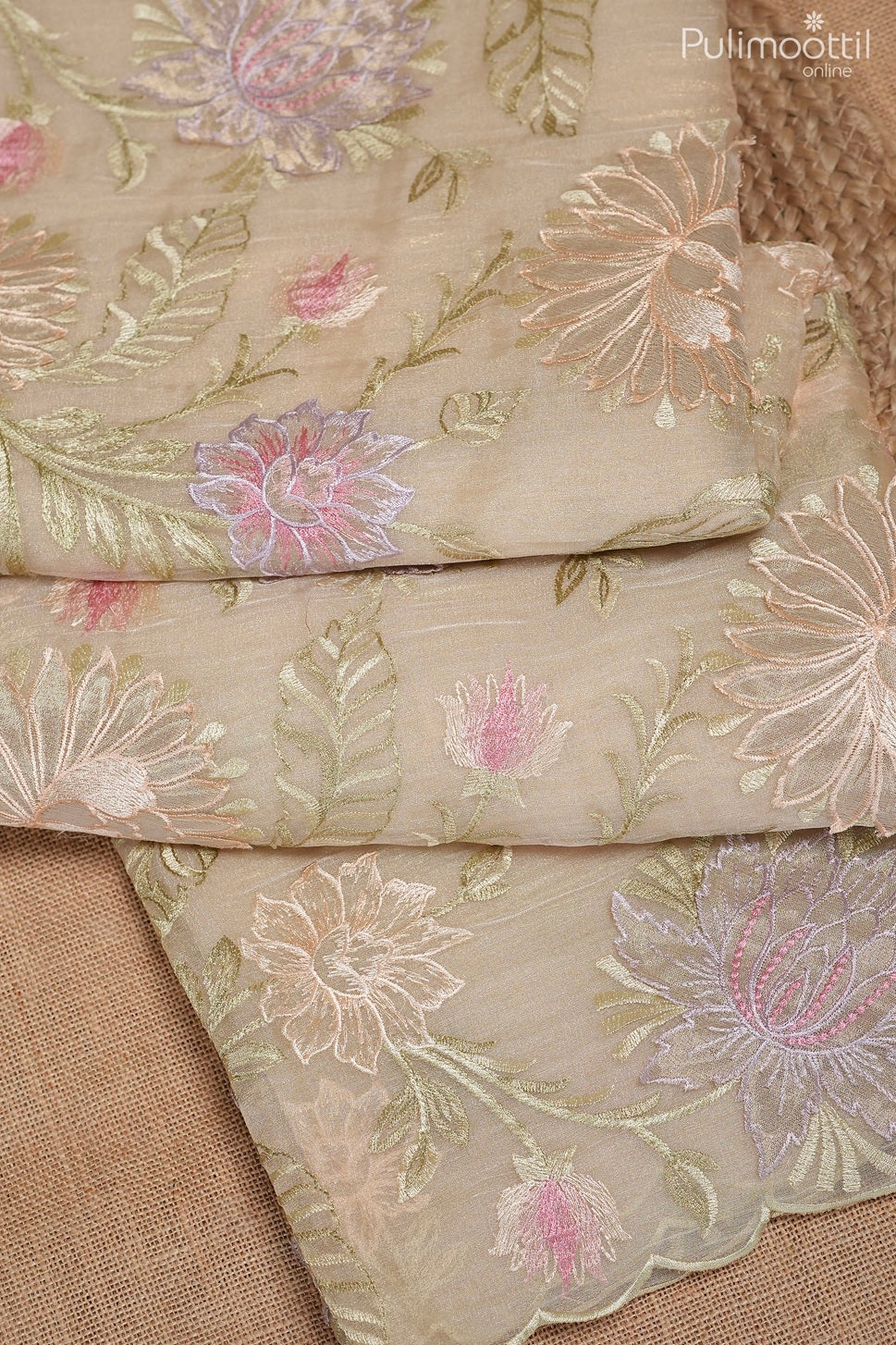 Light chikoo color golden tissue crushed organza fancy saree
