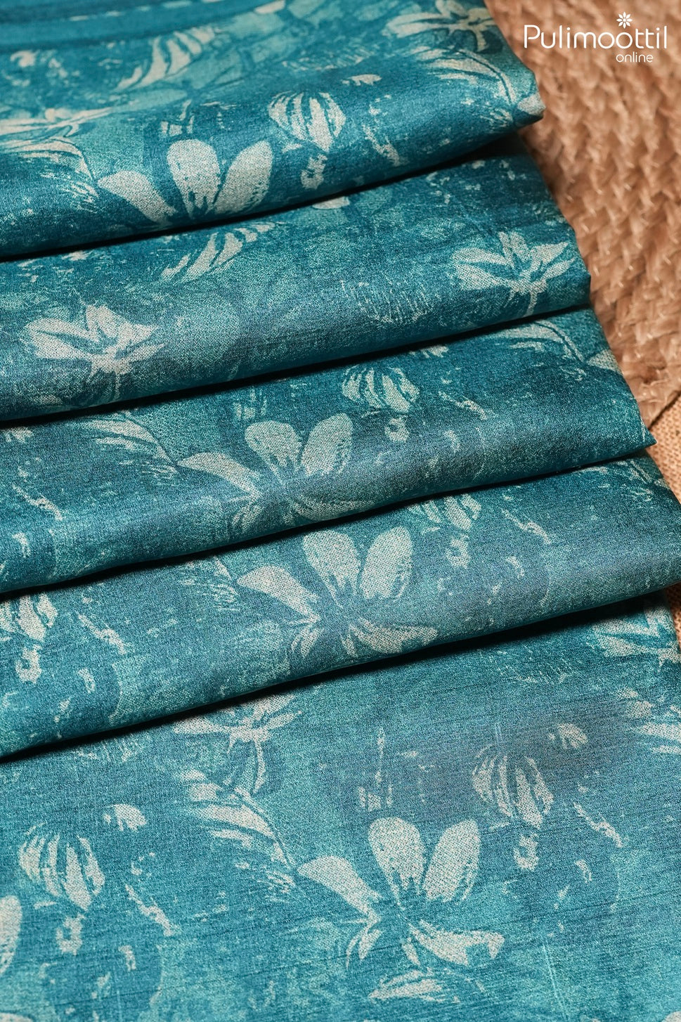 Teal blue color Tussar silk saree