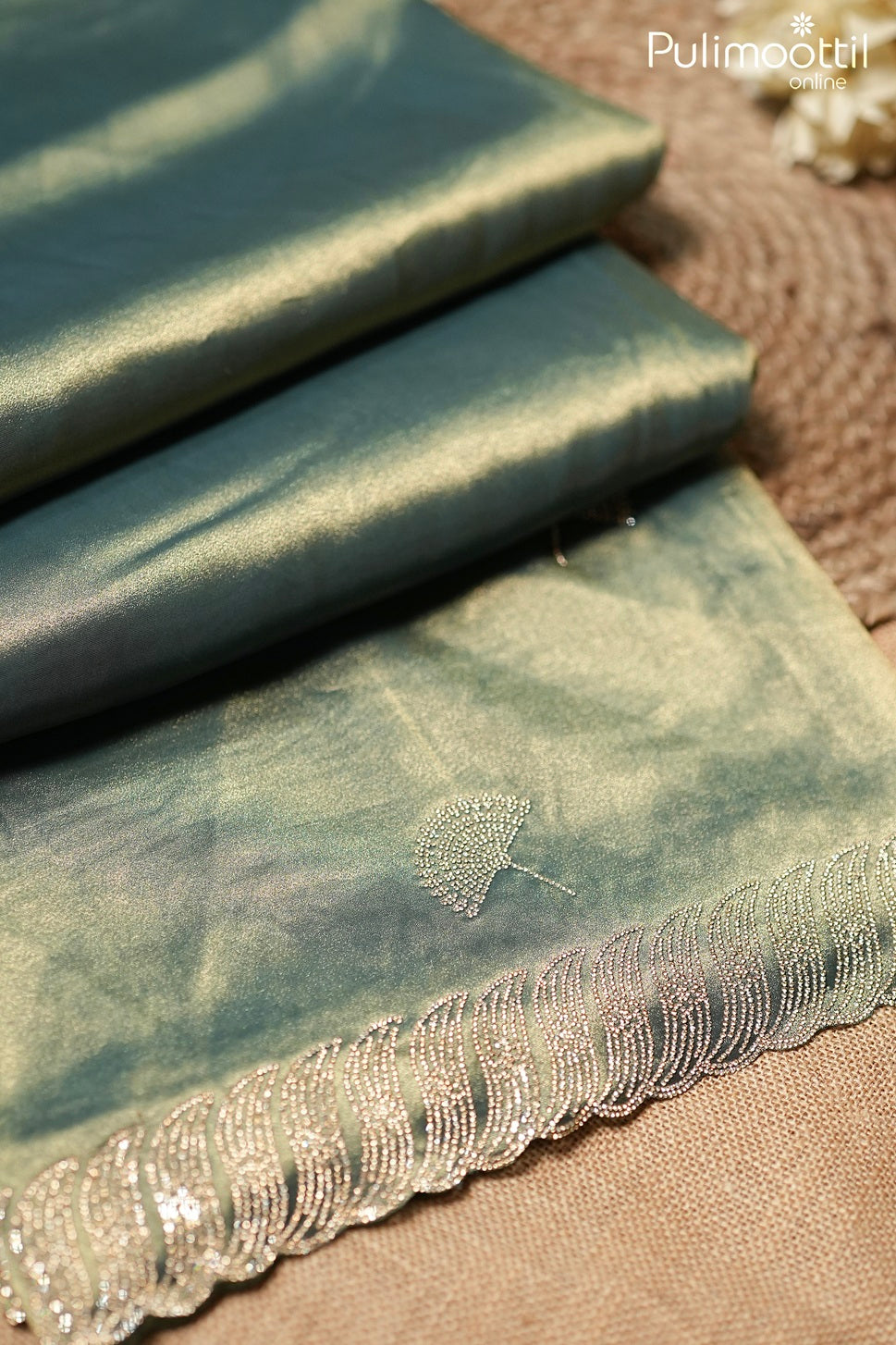 Teal blue color tissue organza fancy saree