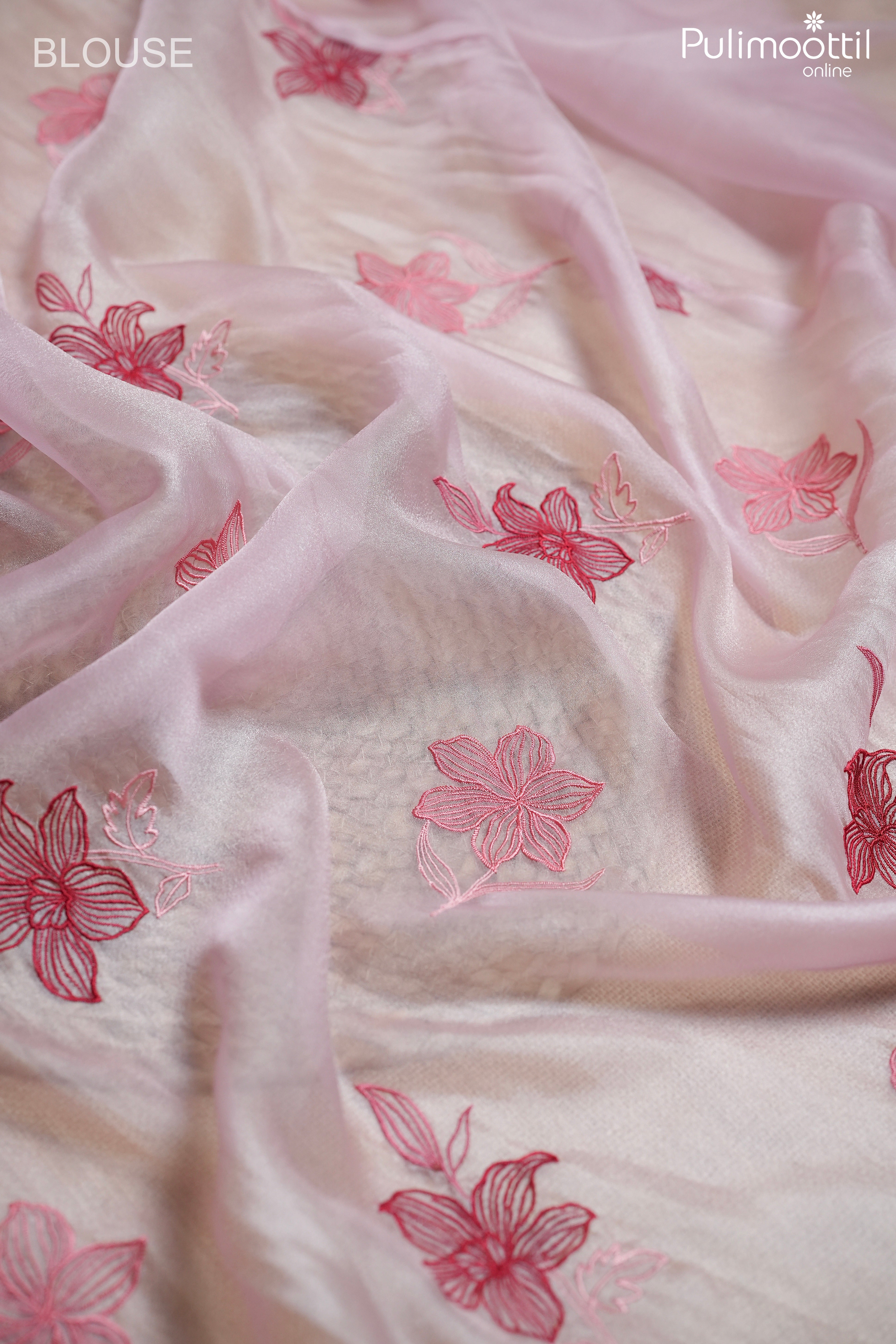 Onion pink color organza fancy saree