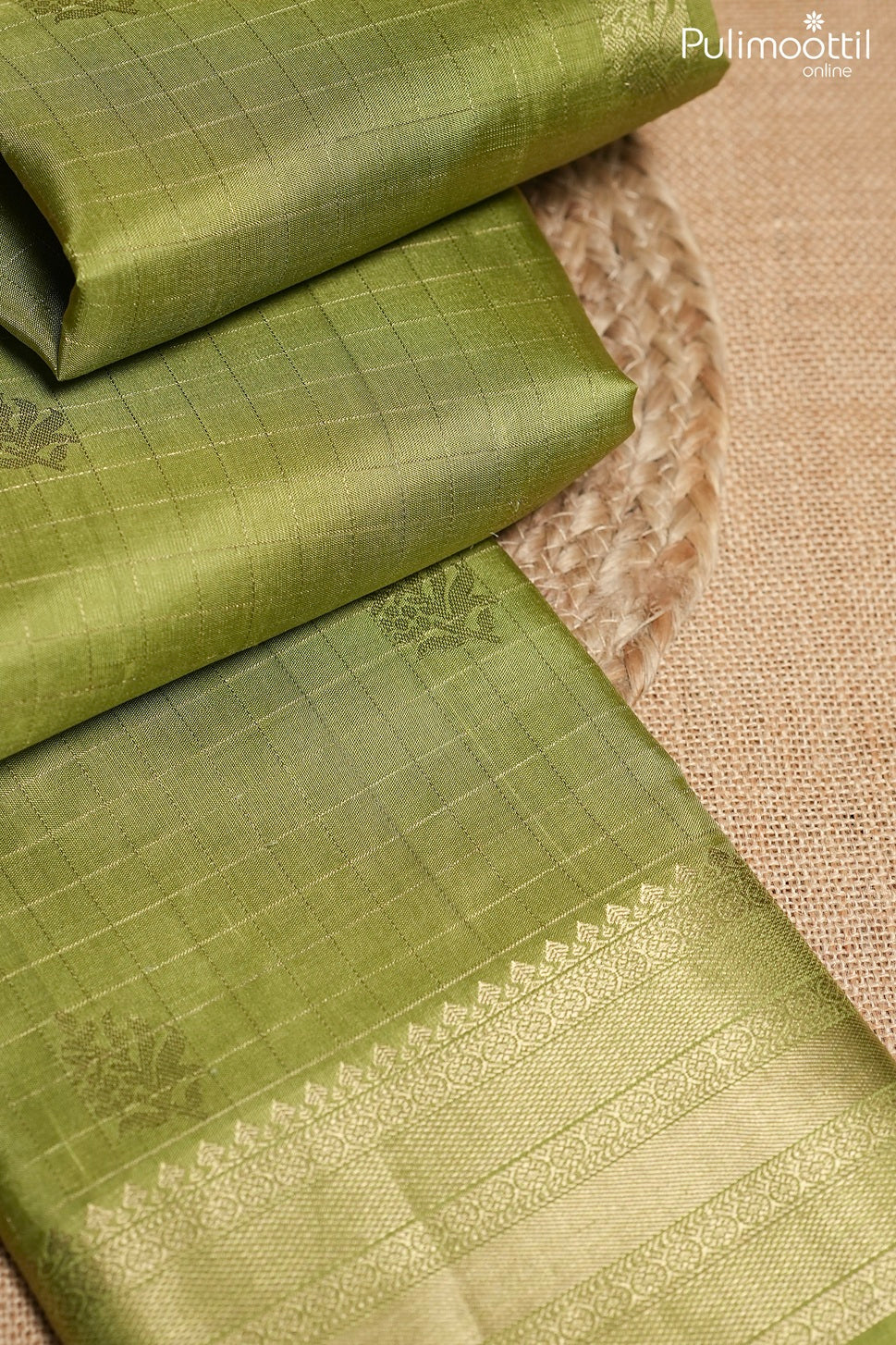 Light olive color Kanchipuram designer saree