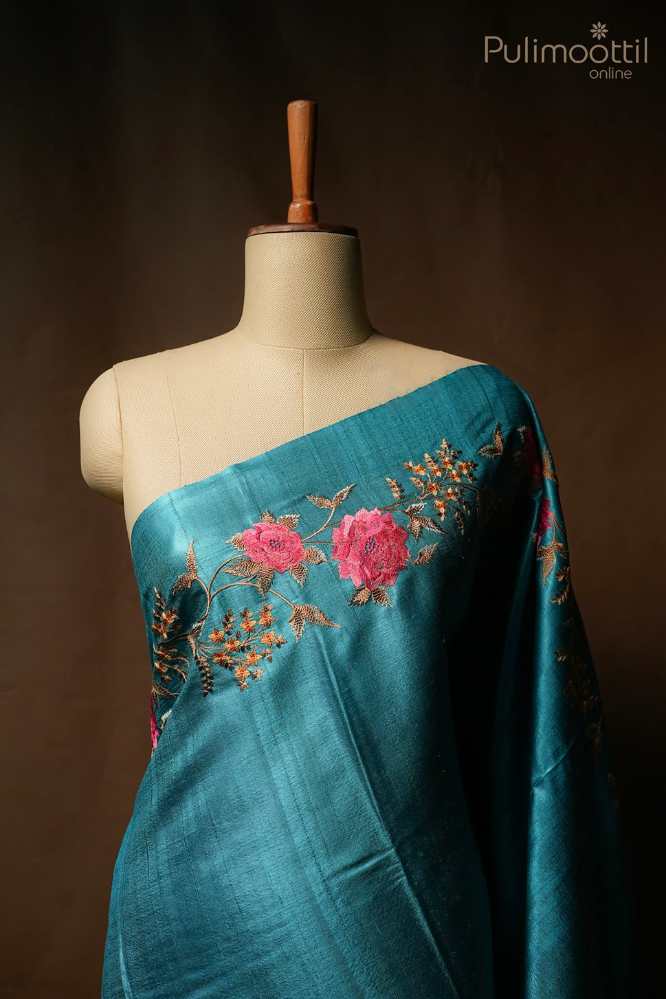 Sky blue color Tussar silk saree