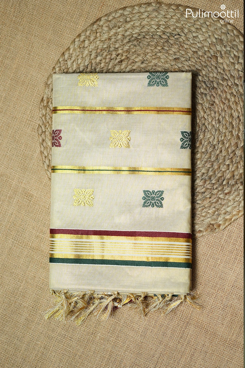 Kerala traditional golden tissue set saree