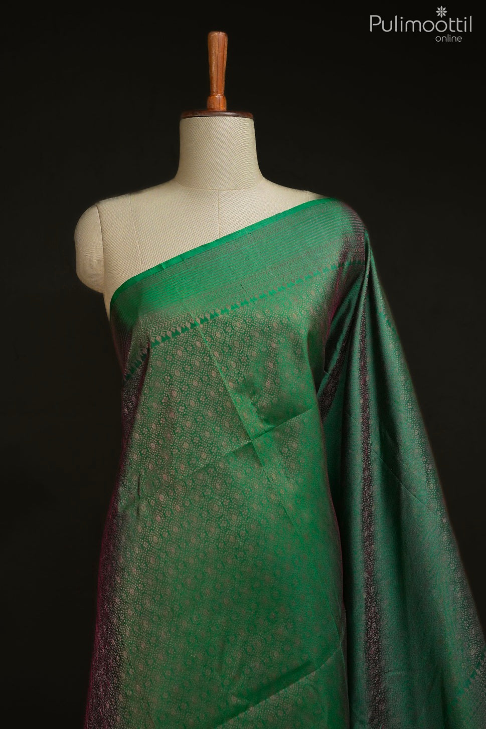 Bottle green color Kanchipuram designer saree