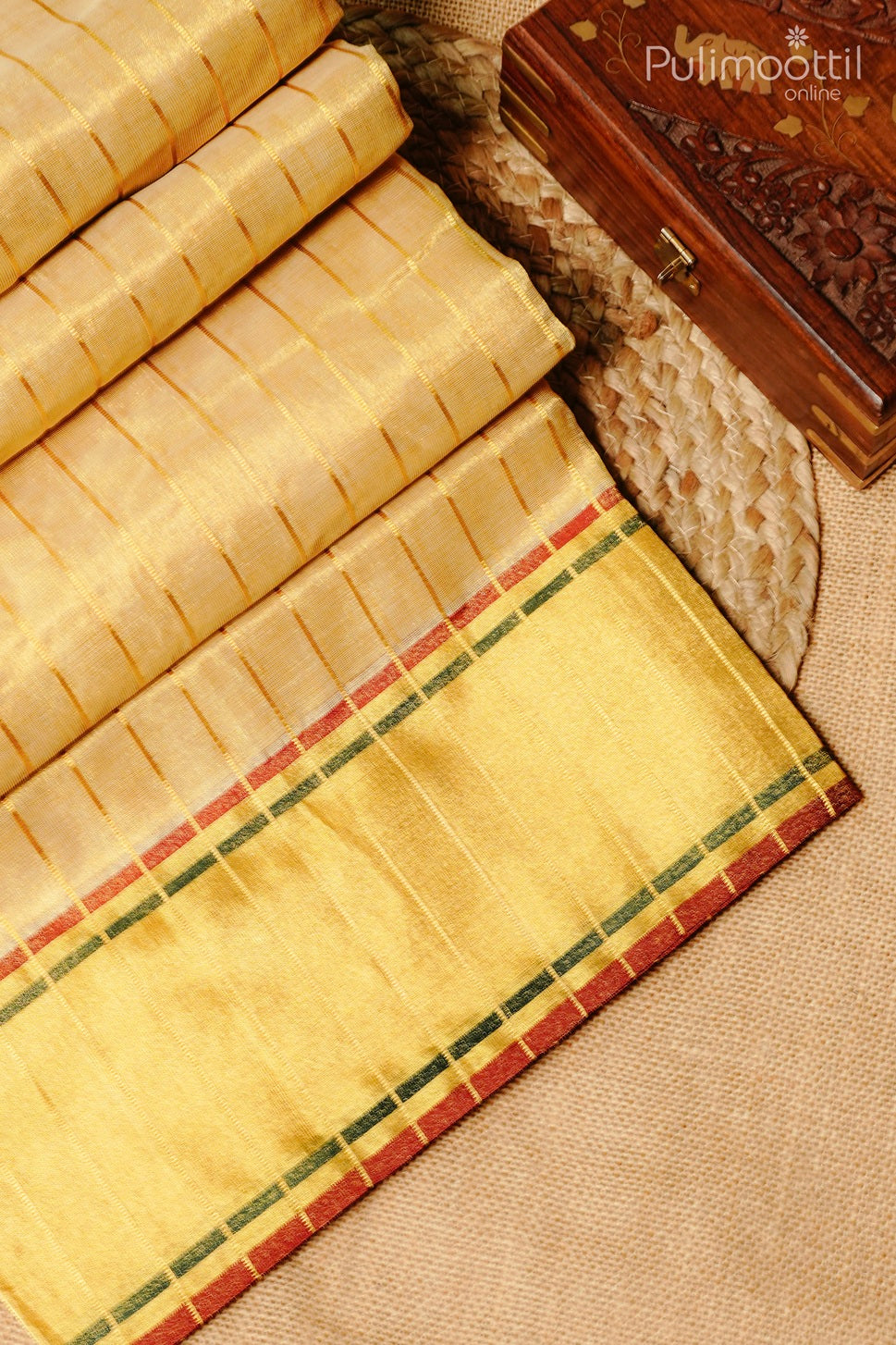 Golden tissue handloom set saree