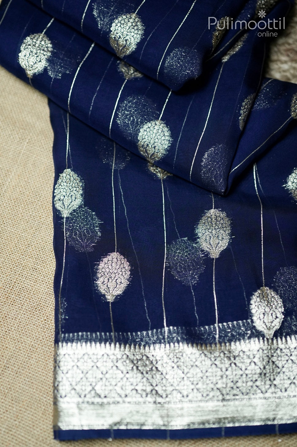 Classic blue color organza Banarasi saree