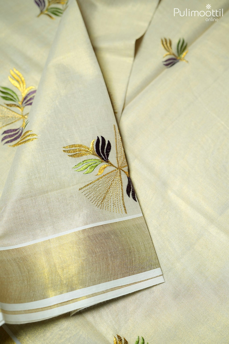 Kerala traditional golden tissue set saree