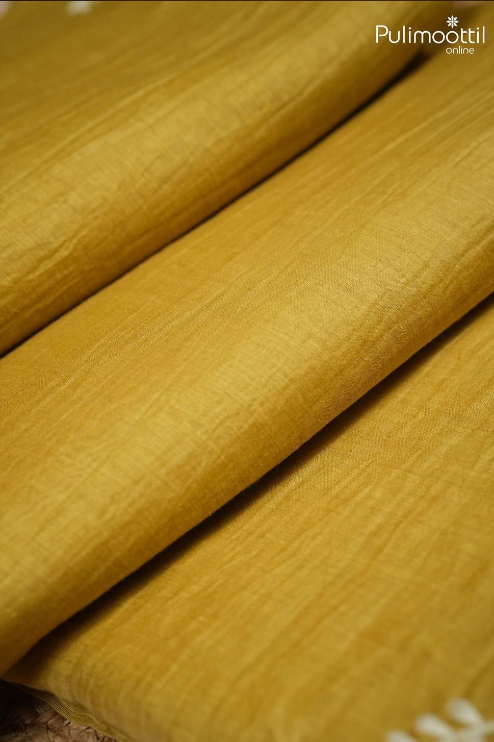 Olive yellow color crushed Chanderi silk saree