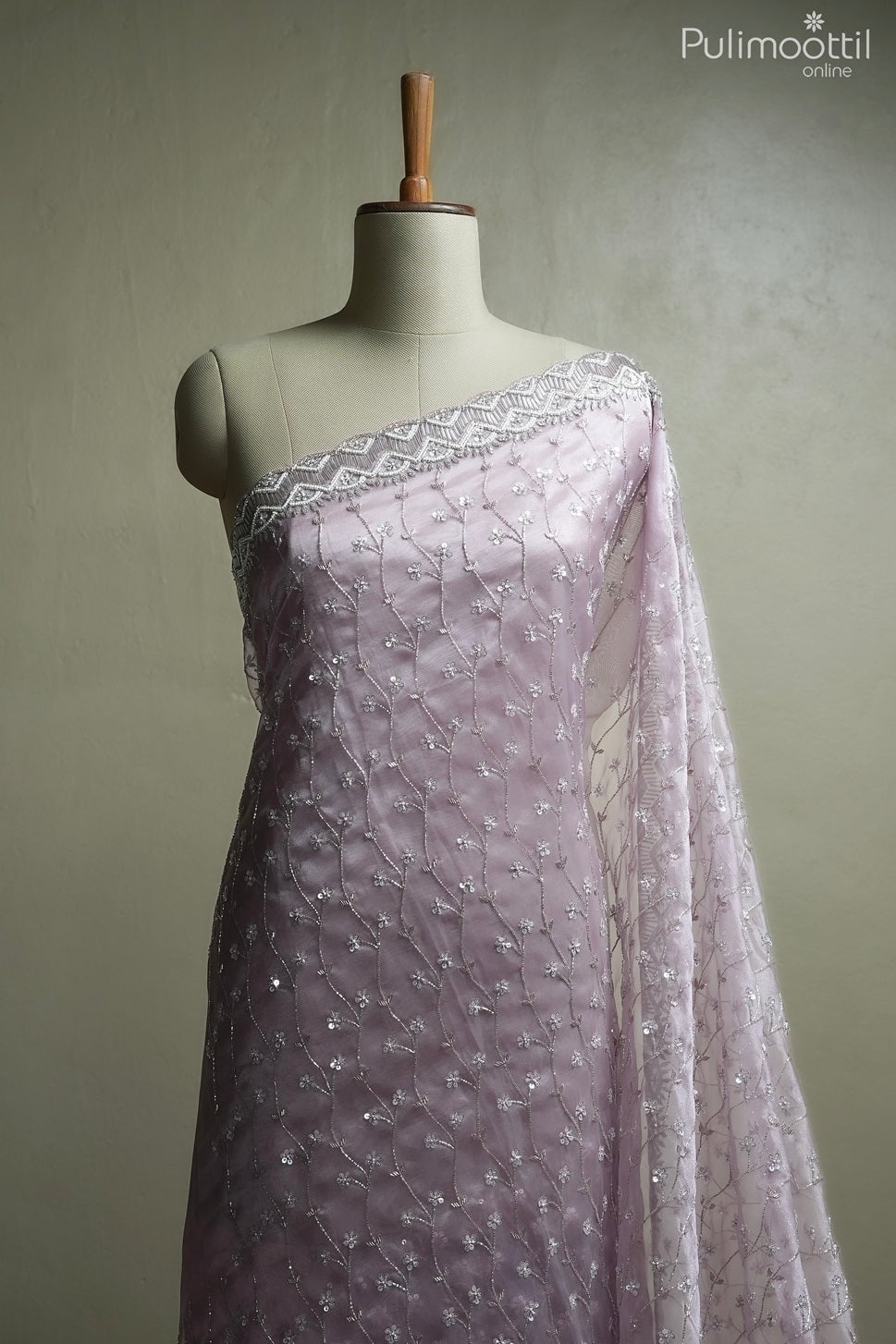 Light lavender color organza fancy saree