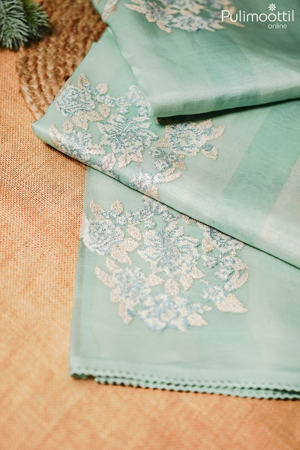 Light mint green organza fancy saree