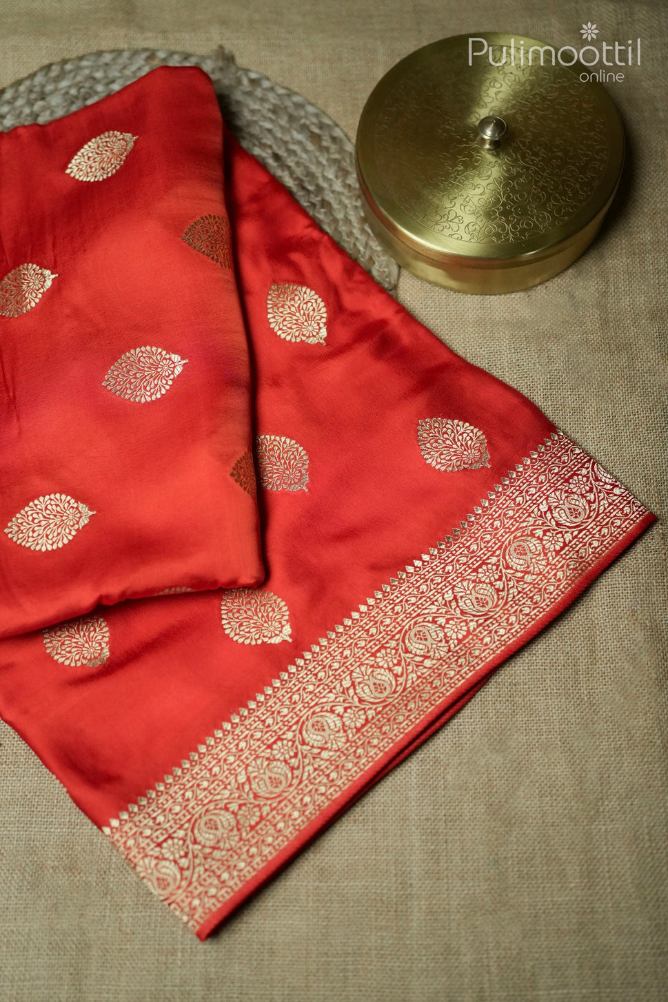Orange color Banarasi saree