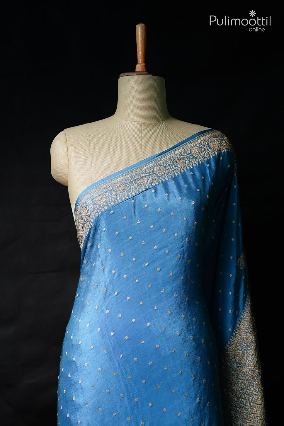 Dark sky blue color Banarasi saree