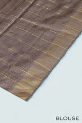 Mustard yellow color jute silk saree.