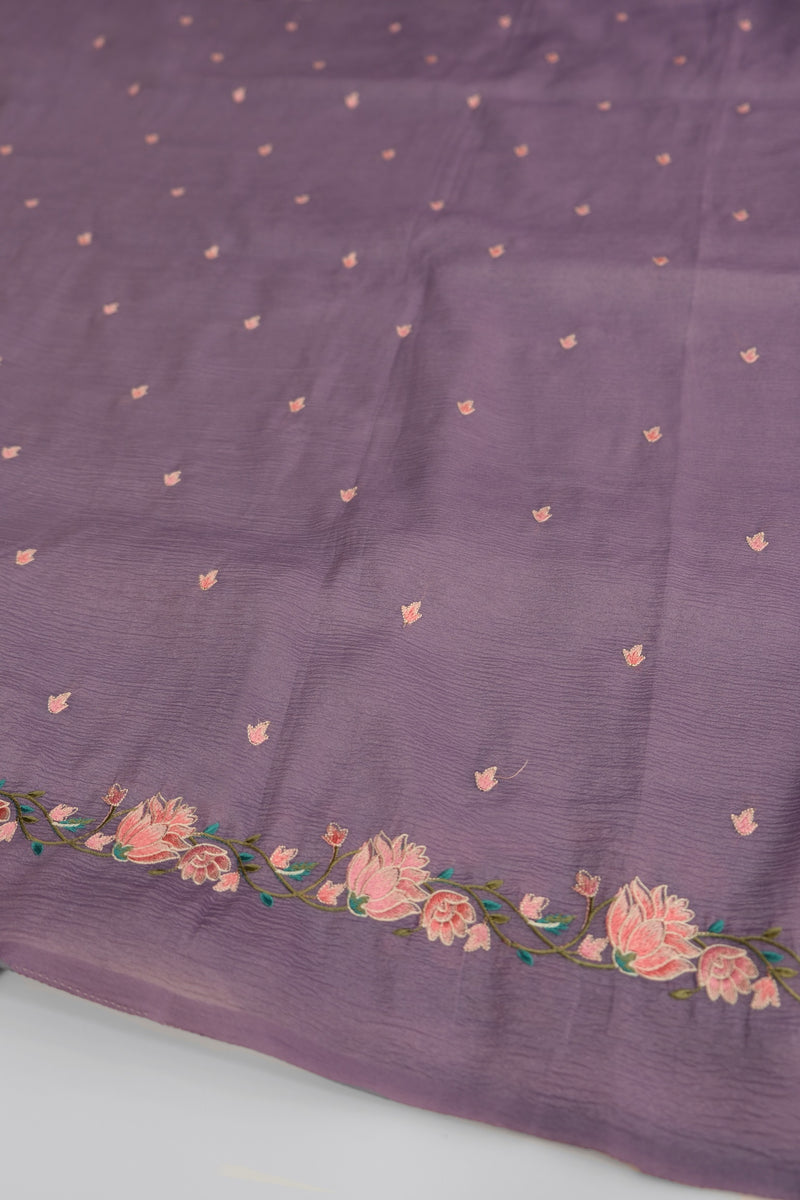 Plain Lavender Organza Saree