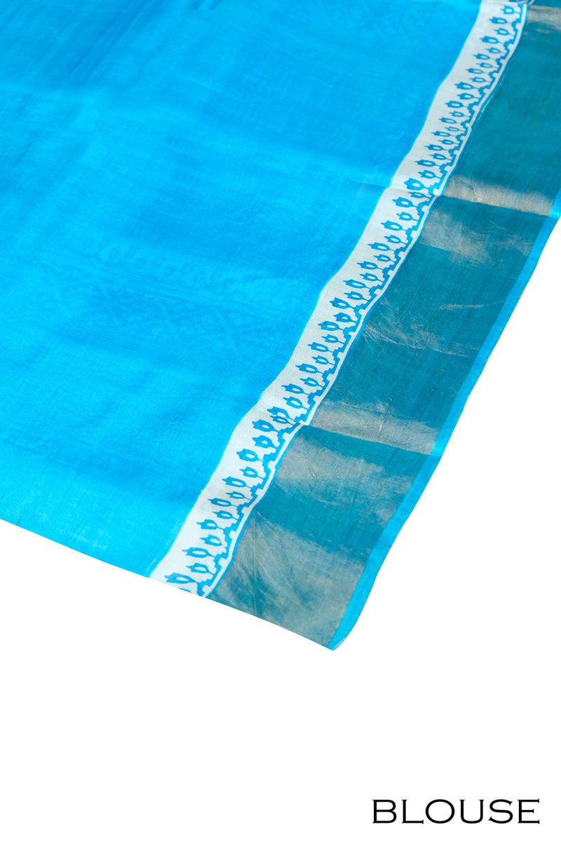 Sky blue color pure Tusser silk saree.
