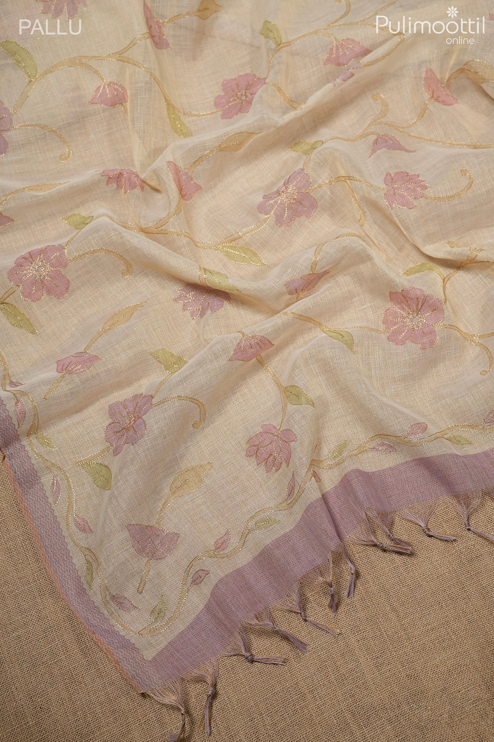 Kerala traditional golden tissue semi linen saree